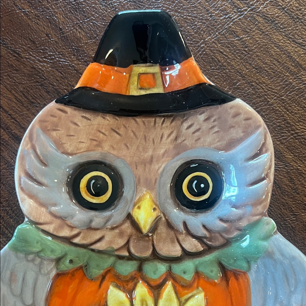 Johanna Parker Harvest Critter Pilgrim Owl Spoon Rest Plate - Picture 4 of 5